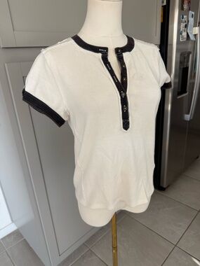 We The Free Cream Henley Tee Contrast Trim Size Small